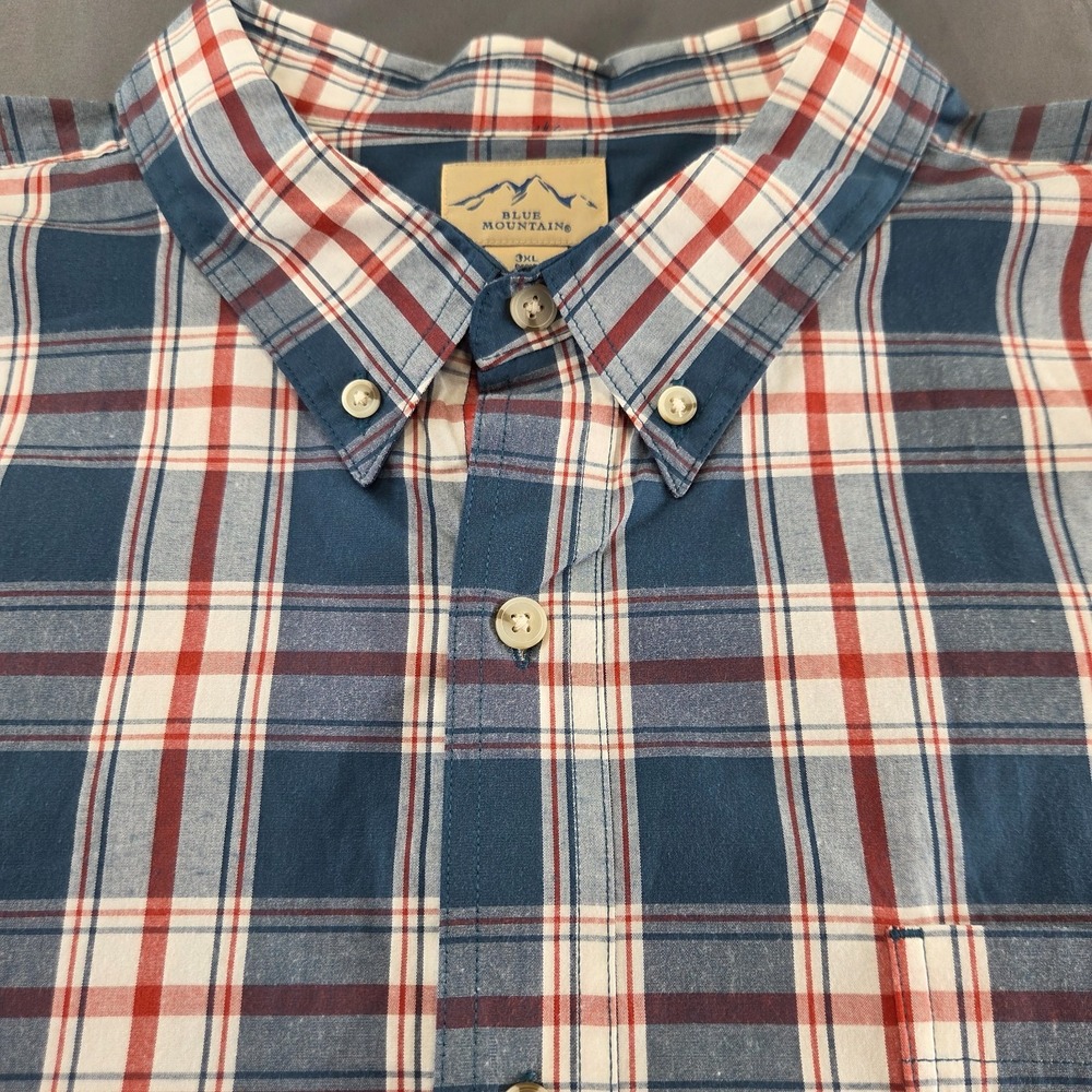 Blue Mountain Men's 3XL Blue White Red Plaid Long Sleeve Button Down Shirt